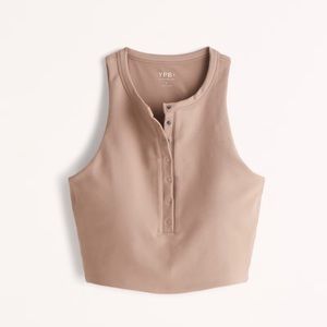 NWOT Abercrombie YPB sculptLUX Plunge Henley Slim Tank in Taupe